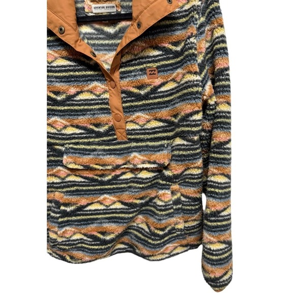 Billabong Switchback Print Fleece Pullover Front Pocket Sherpa Jacket Medium - Picture 3 of 7